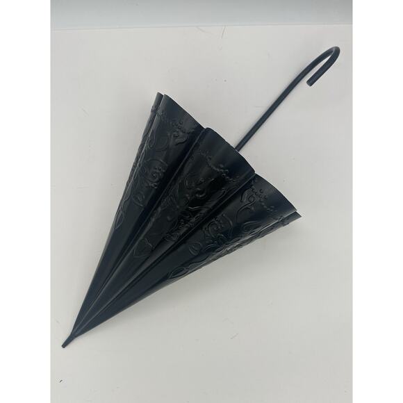 Vintage Metal Floral Hanging Umbrella Cone Wall Decor Black - Picture 1 of 7